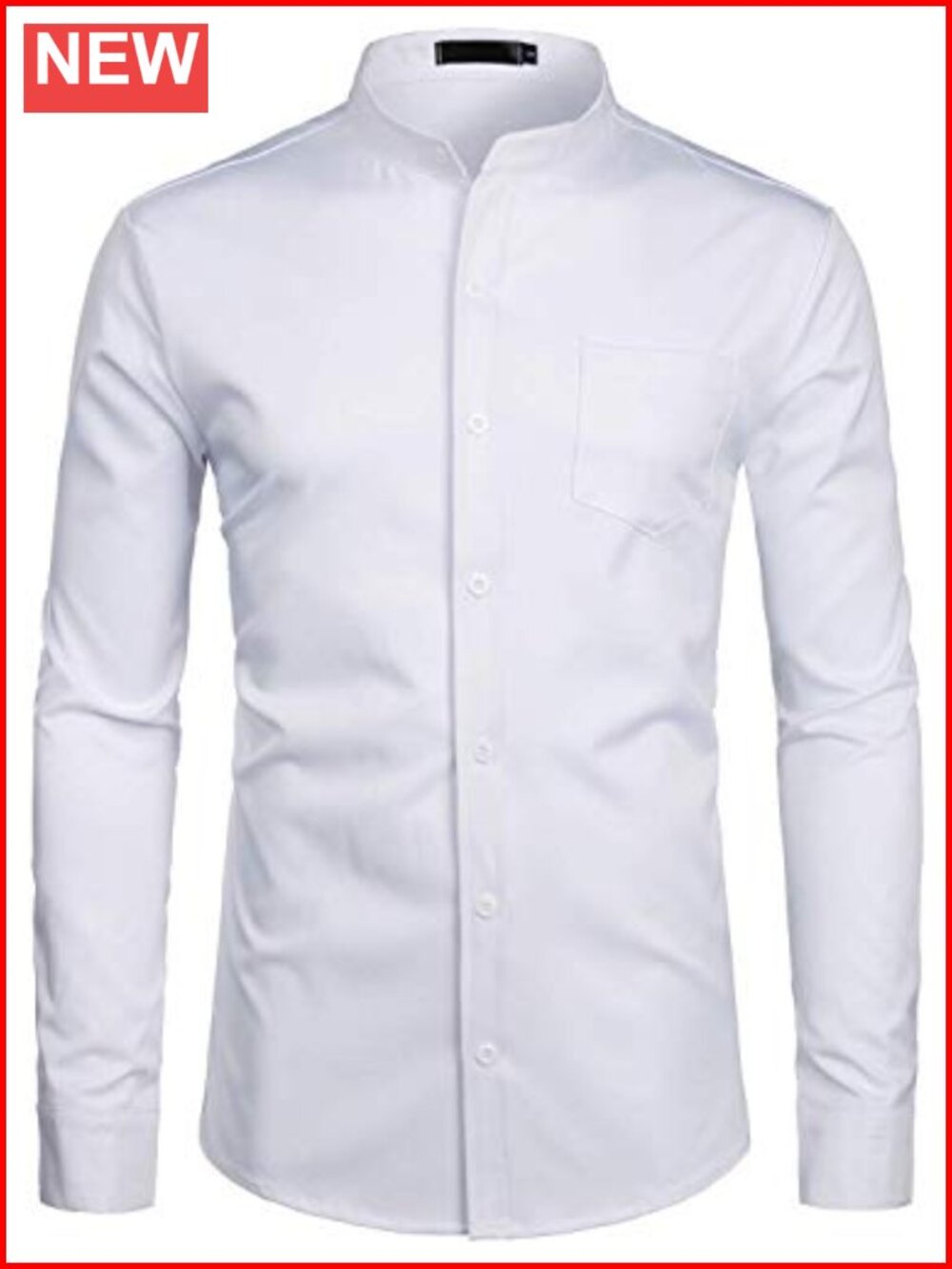 Men's Mandarin Collar Stretch Dress Shirt Slim Fit Long Sleeve Button Down